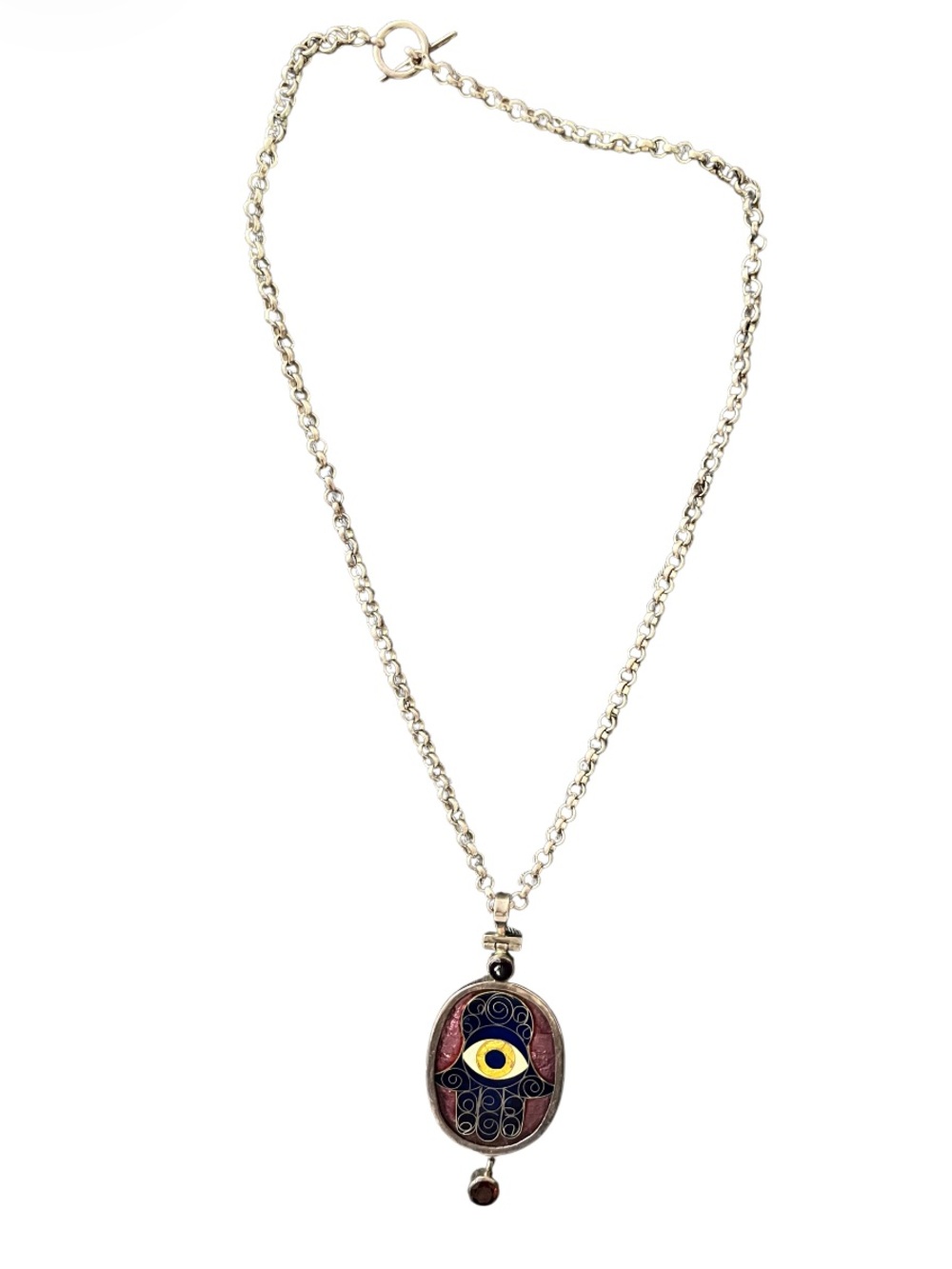 Vintage Evil Eye Pendant Necklace in Silver and Multicolor